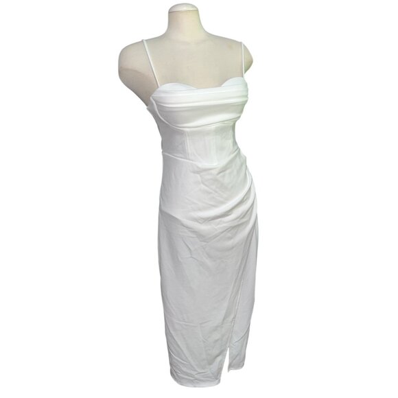 Lulus Always Turning Heads White Bustier Tulip Midi Dress Sz Medium Womens White - Picture 7 of 16